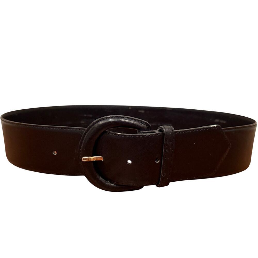 Charter Club Wide Black Leather Belt Women's size Medium